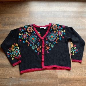 Vintage Gantos Women's Embroidered Embellished Colorful Cardigan Sz Medium